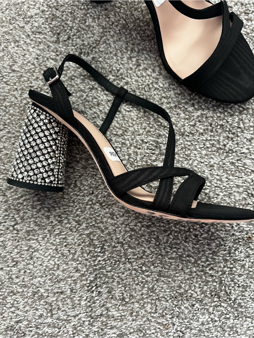 ANTONIO MELANI Black Strappy Sandals with Crystal Block Heel